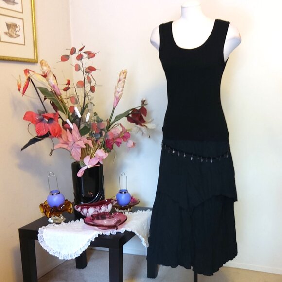 NWT Women Black 2-Layers of Tiered Lined Elastic High Waist Asymmetrical Skirt - Picture 12 of 15